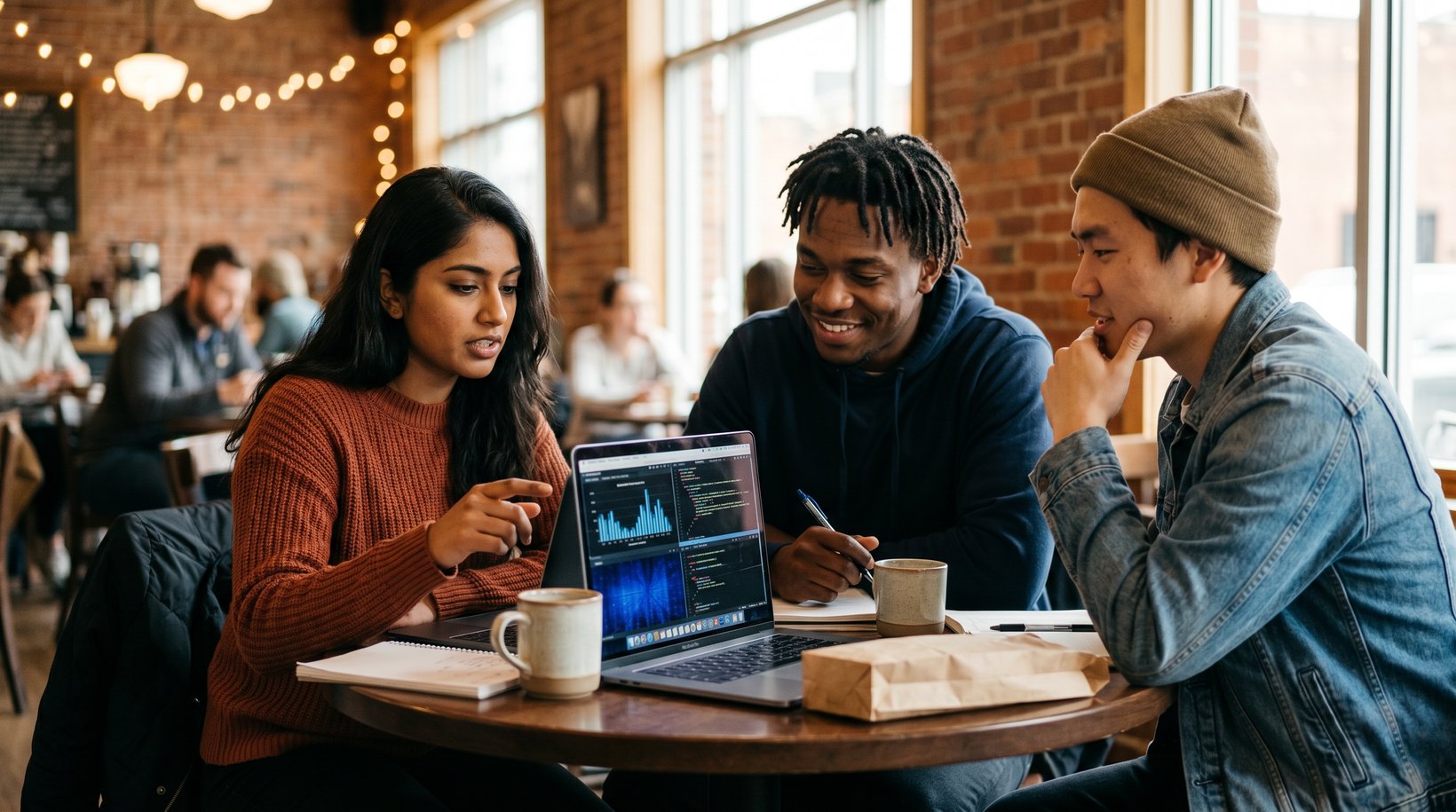 A data team working together at one table